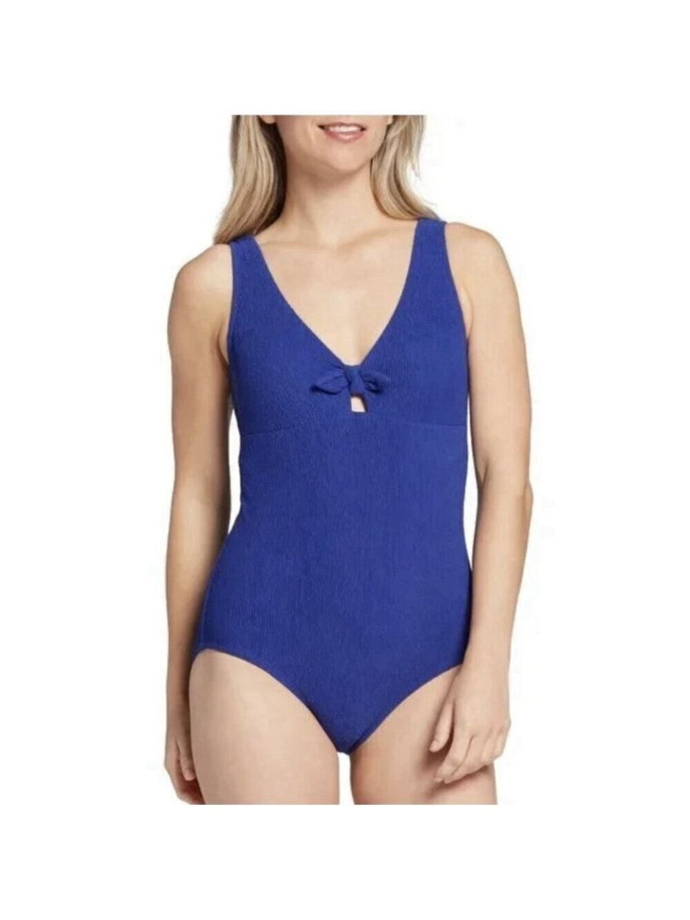 Calia Bathing Suit Textured Tie Front One Piece Size 16 Royal Blue UPF 50 $90